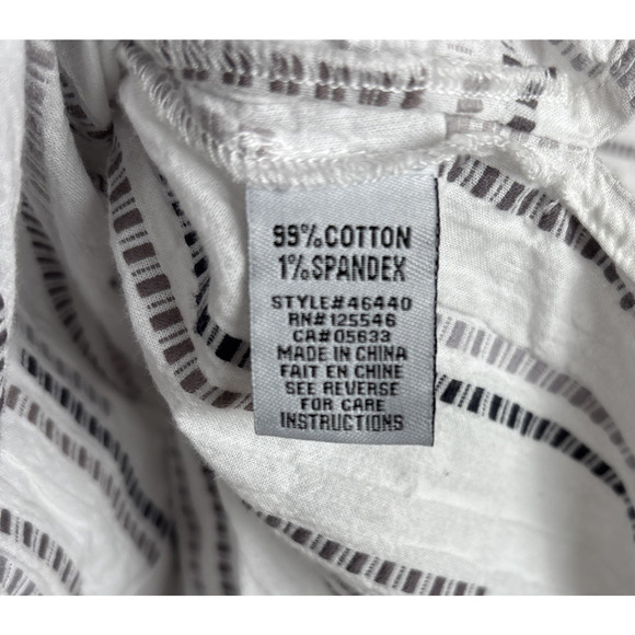 Habitat Button Down Shirt Women's Medium White Cotton Block Pattern Boho Artsy - Picture 12 of 13